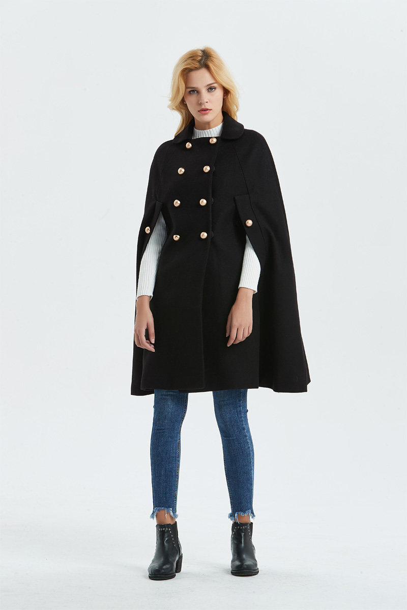 Black Double-Breasted Cape Coat