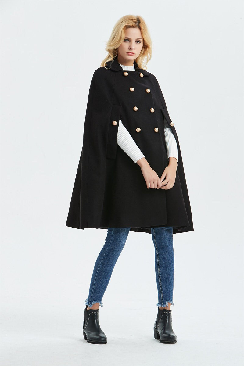 Black Double-Breasted Cape Coat - Image 3