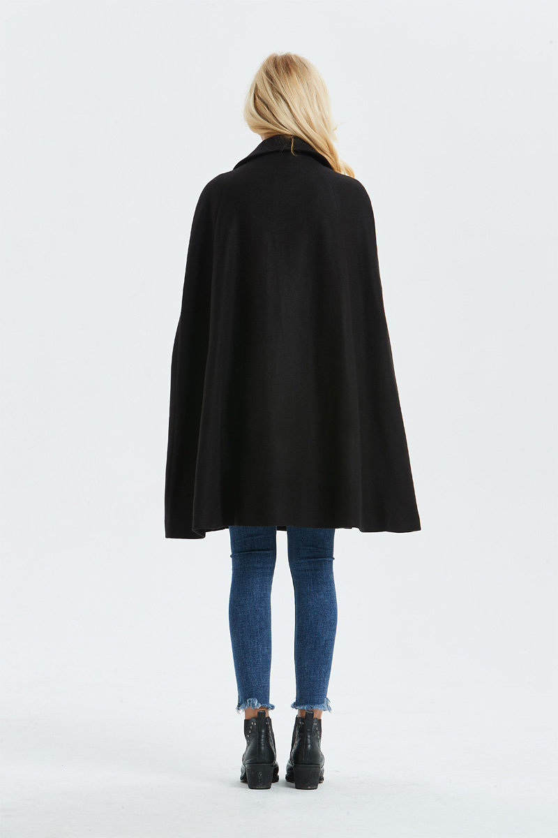 Black Double-Breasted Cape Coat - Image 2