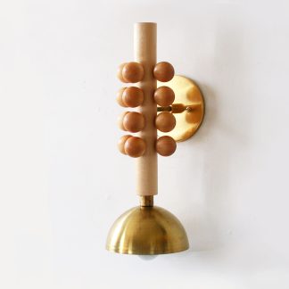 Vertical Bead Column and Brass Dome Wall Sconce