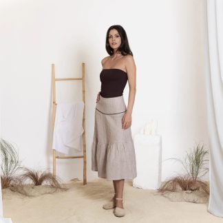 Beige Linen Midi Skirt