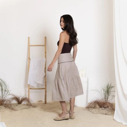 Beige Linen Midi Skirt - Image 3