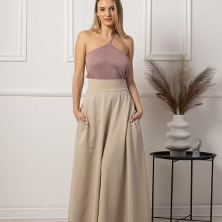Beige high-waisted maxi skirt