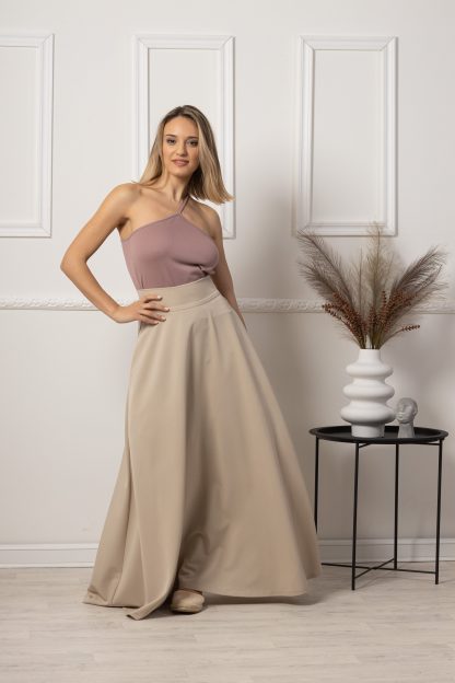 Beige high-waisted maxi skirt - Image 3