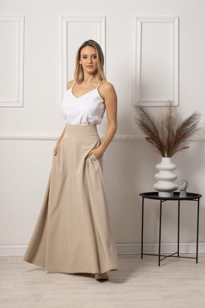Beige high-waisted maxi skirt - Image 2