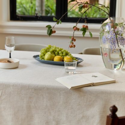 Beige linen plain tablecloth - Image 10