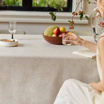 Beige linen plain tablecloth - Image 8