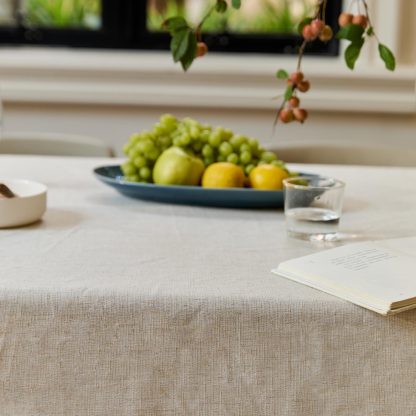 Beige linen plain tablecloth - Image 5