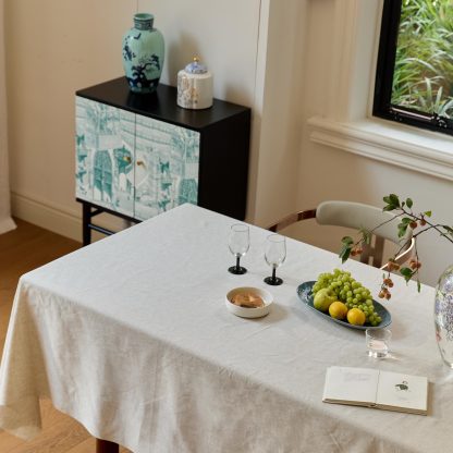 Beige linen plain tablecloth - Image 3