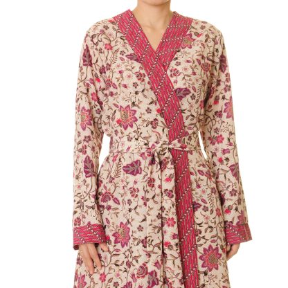 Berry pink garden double-breasted tie robe - Image 7