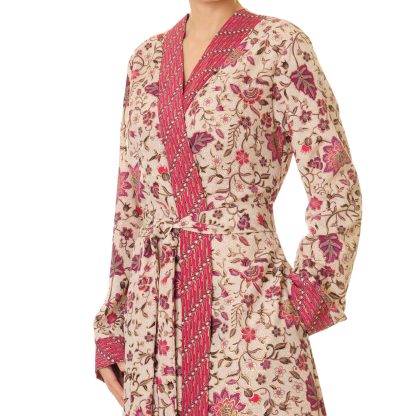 Berry pink garden double-breasted tie robe - Image 3