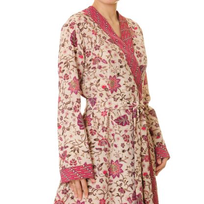 Berry pink garden double-breasted tie robe - Image 2
