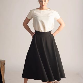 Black A-line midi skirt