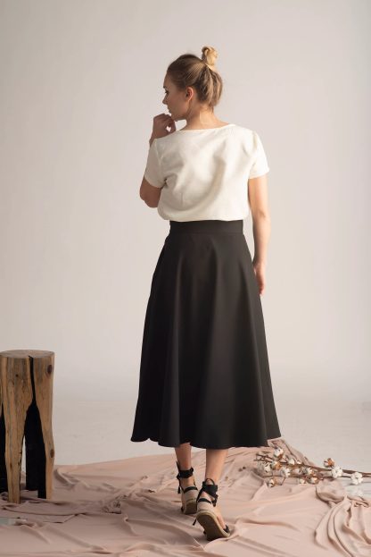 Black A-line midi skirt - Image 2