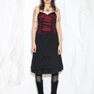 Black Pleated Layered Midi Skirt