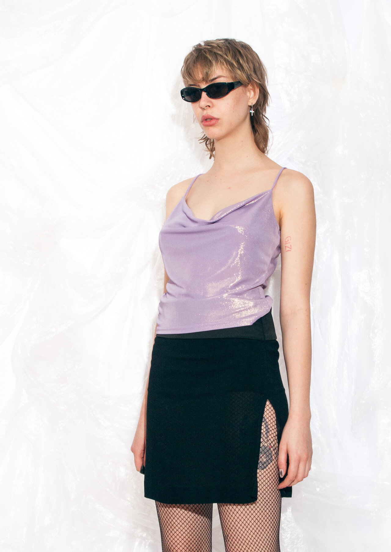 Black Velvet Miniskirt with Side Slits - Image 4