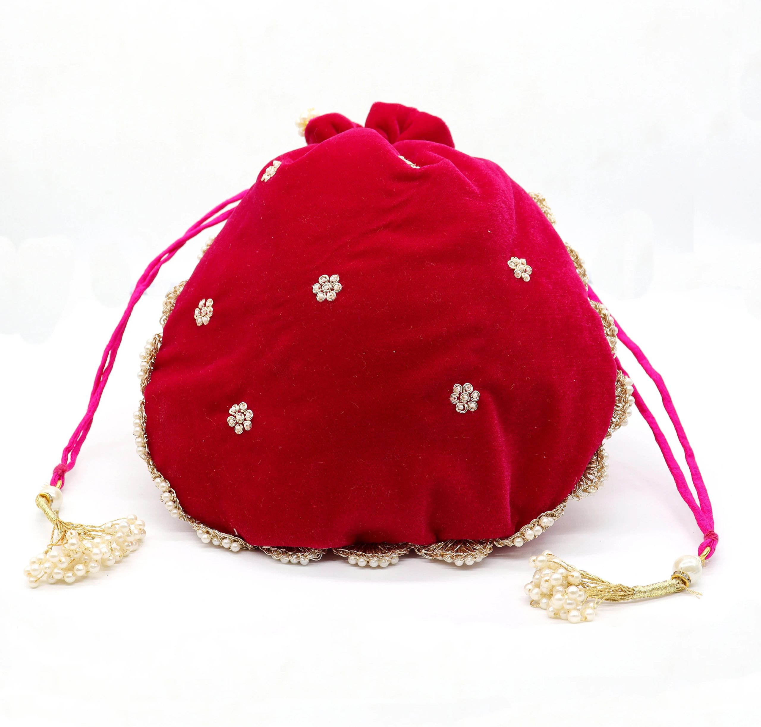 Black Velvet Potli Bag with Gold Embroidery - Image 2