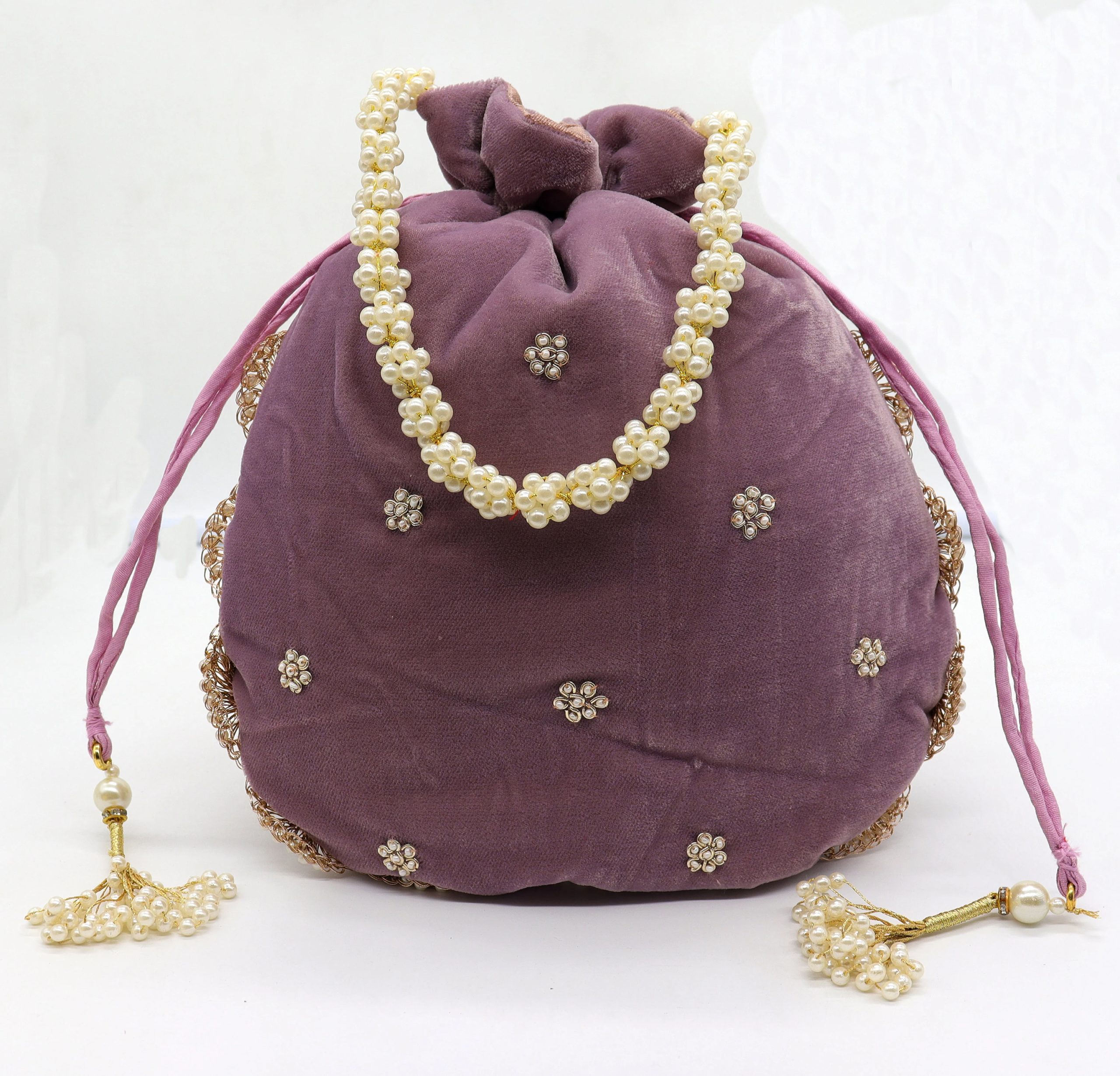 Black Velvet Potli Bag with Gold Embroidery - Image 6