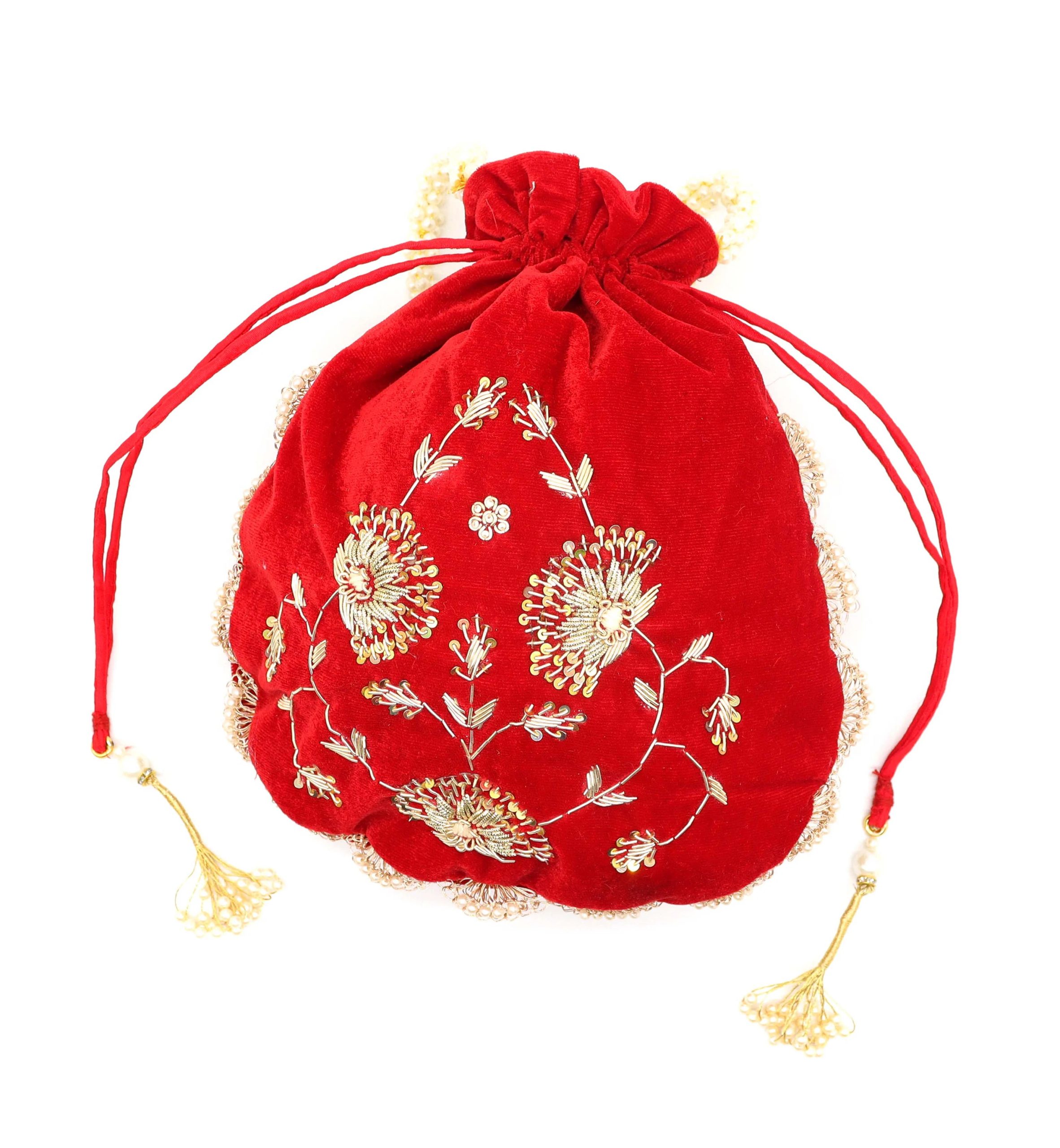 Black Velvet Potli Bag with Gold Embroidery - Image 7