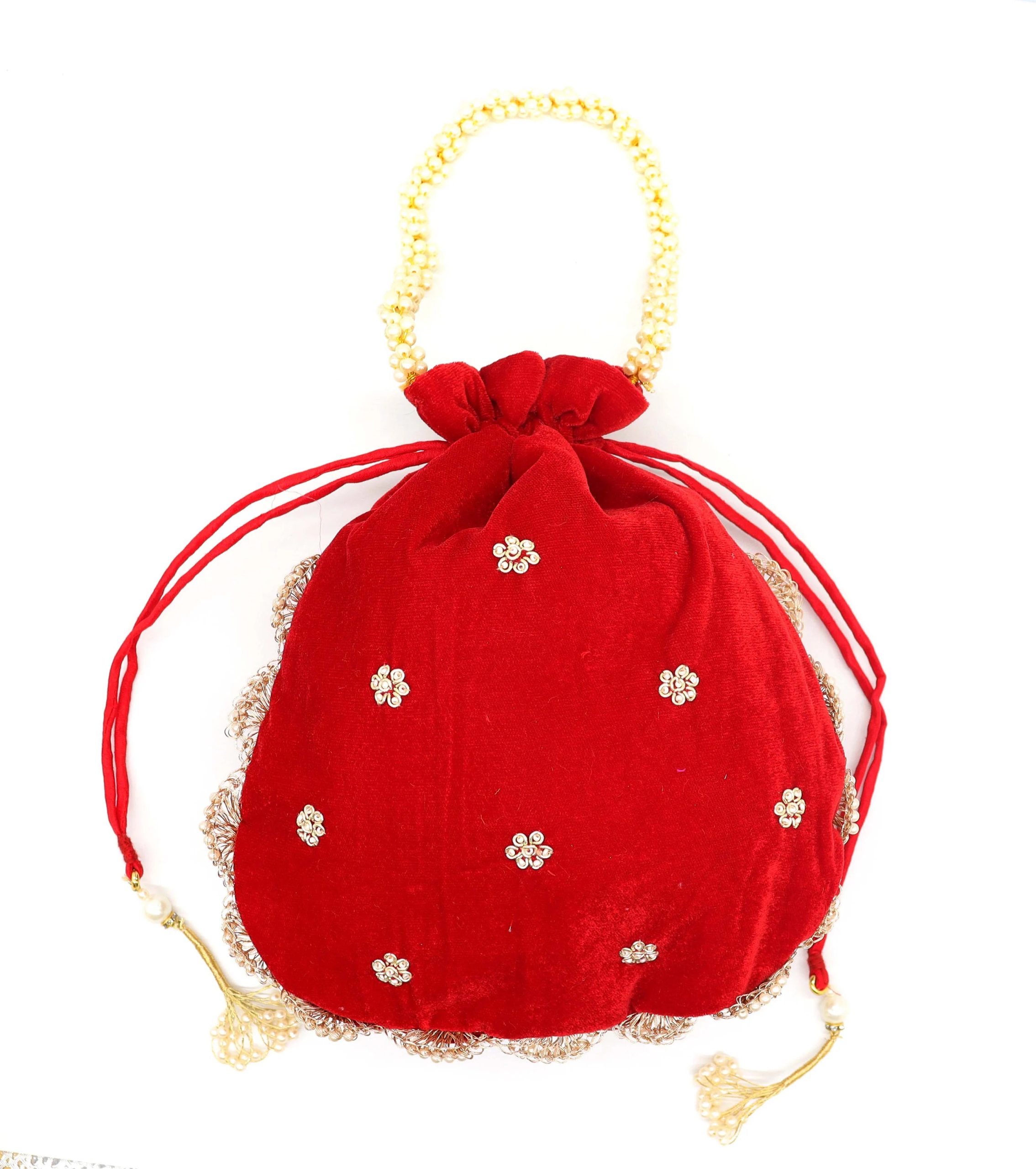 Black Velvet Potli Bag with Gold Embroidery - Image 8