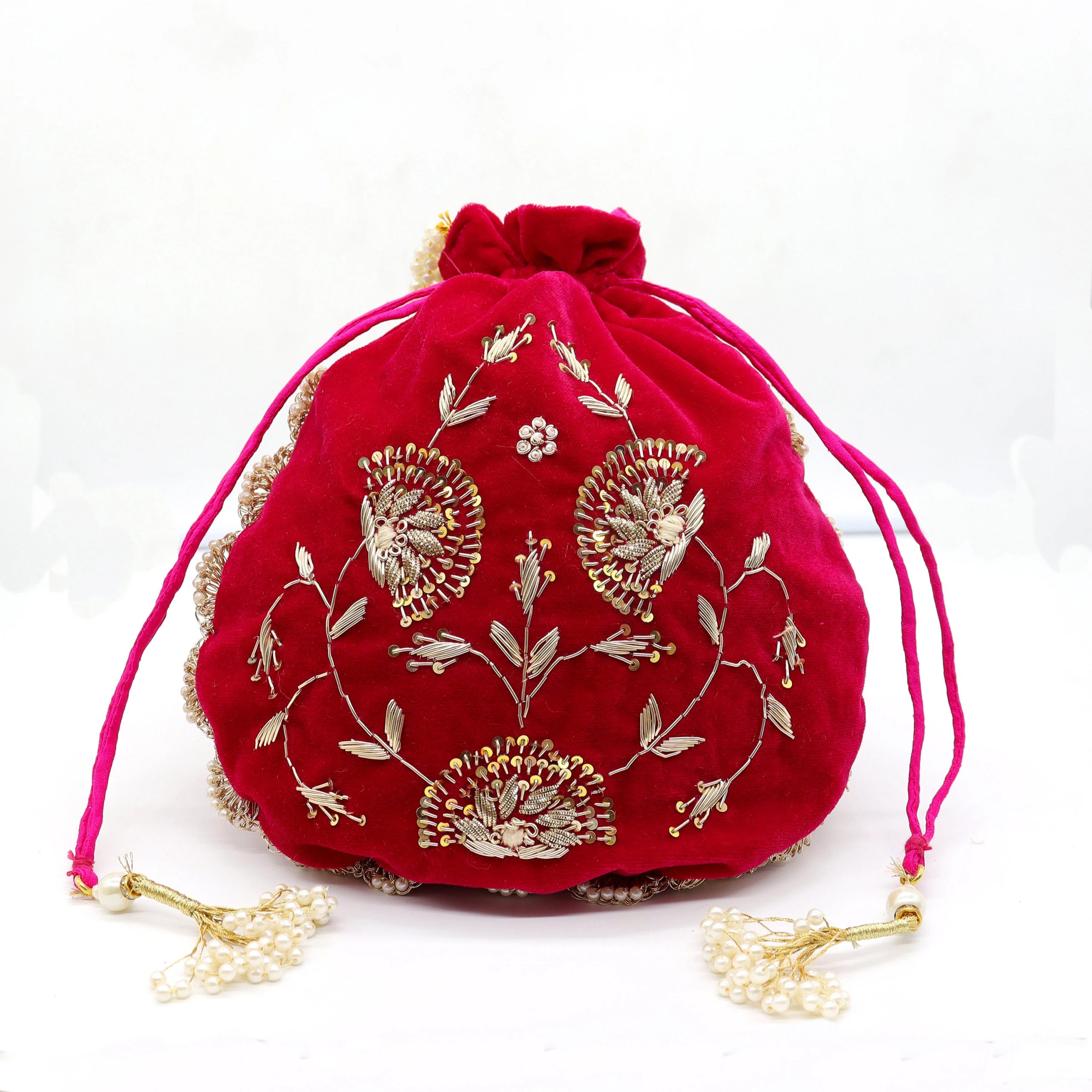 Black Velvet Potli Bag with Gold Embroidery - Image 9