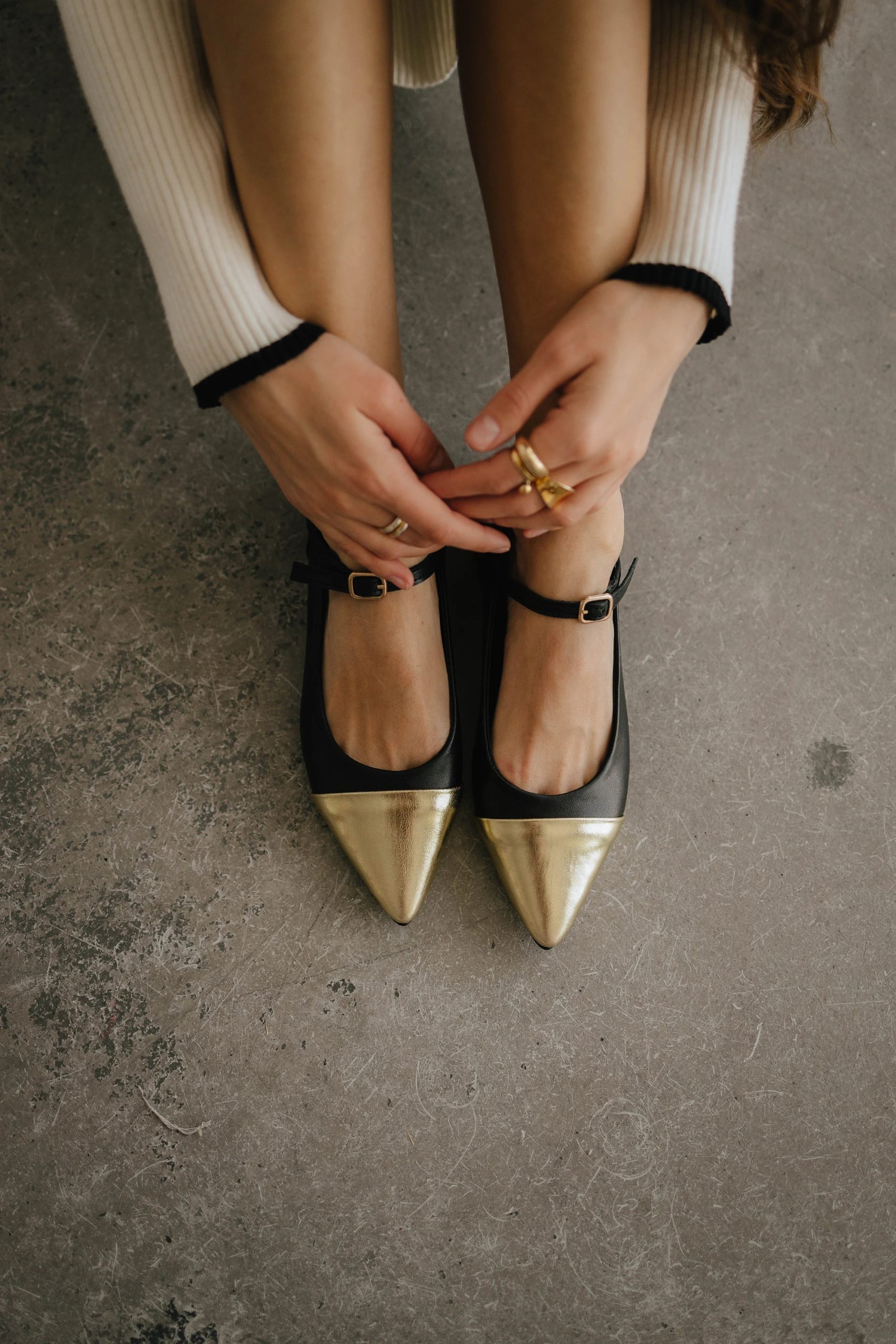 Black and gold pointed Mary Jane flats - Image 7