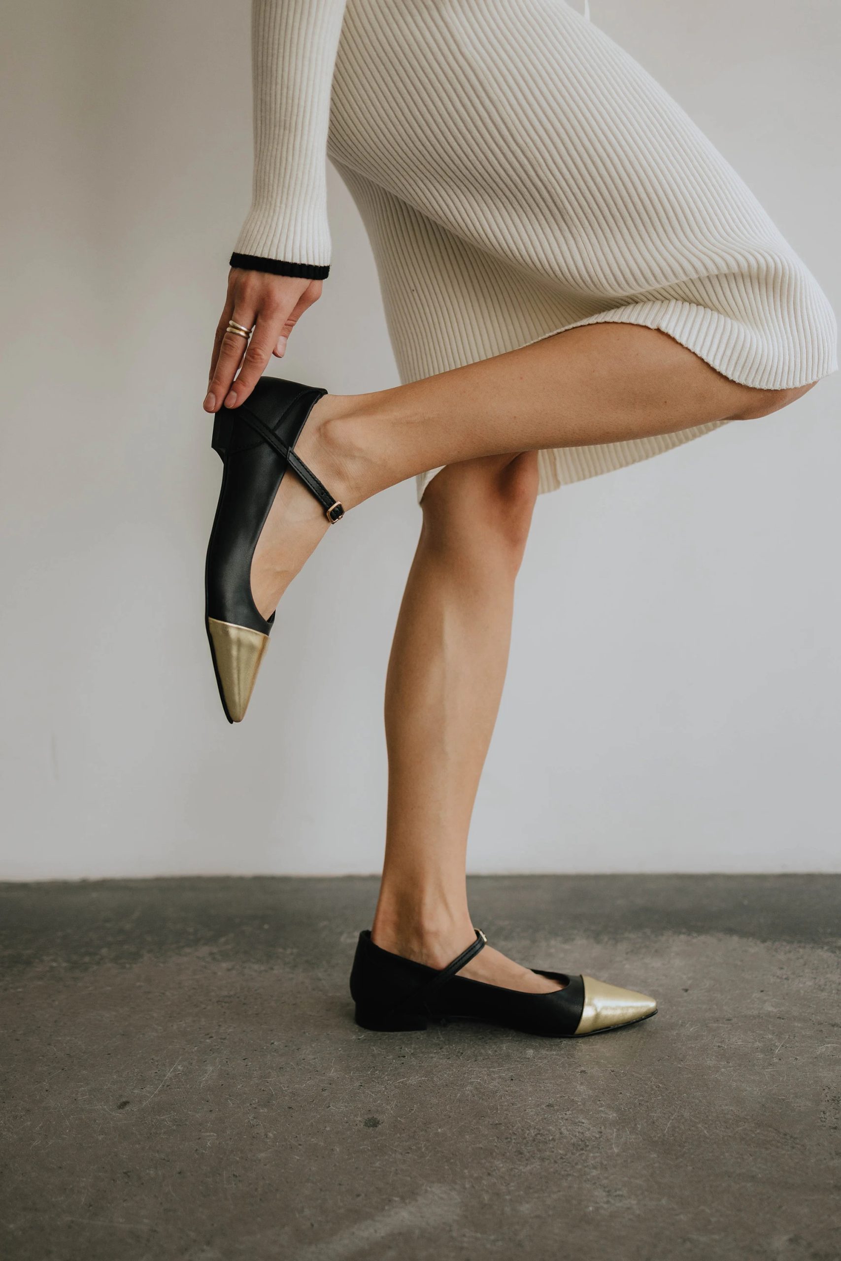 Black and gold pointed Mary Jane flats - Image 5