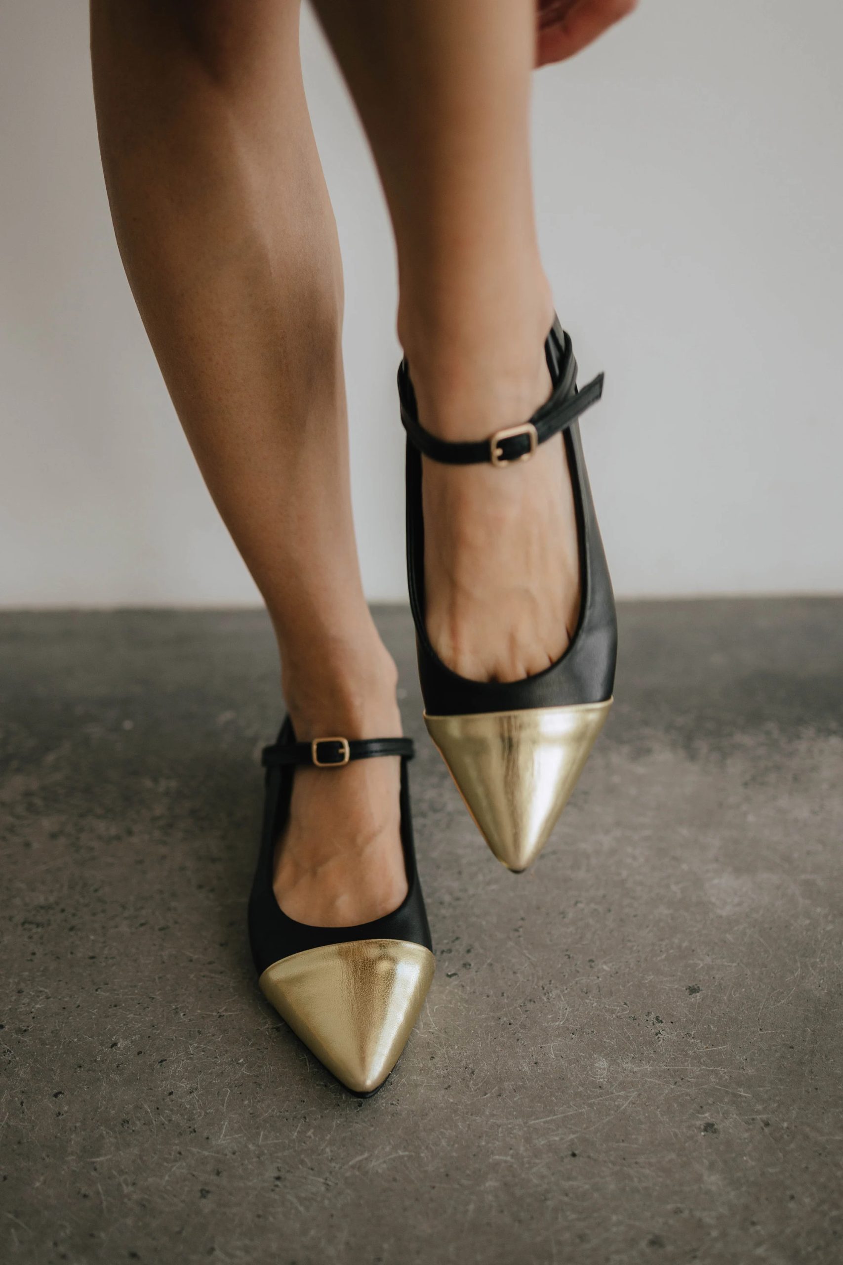 Black and gold pointed Mary Jane flats - Image 3