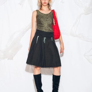 Black drawstring A-line skirt