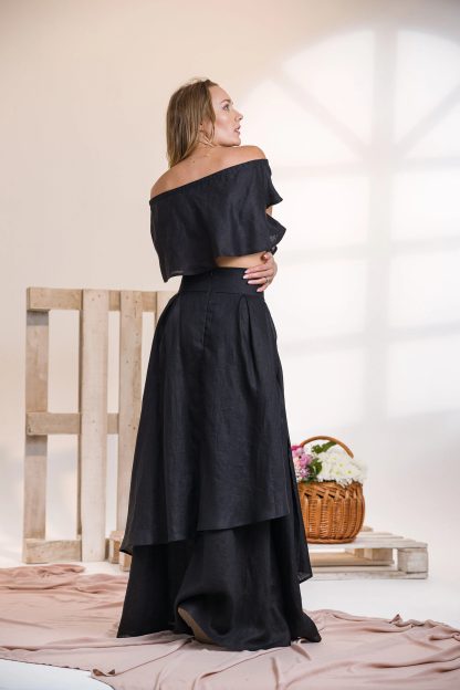 Black layered linen maxi skirt - Image 5