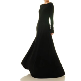 Black long-sleeved flowing dress