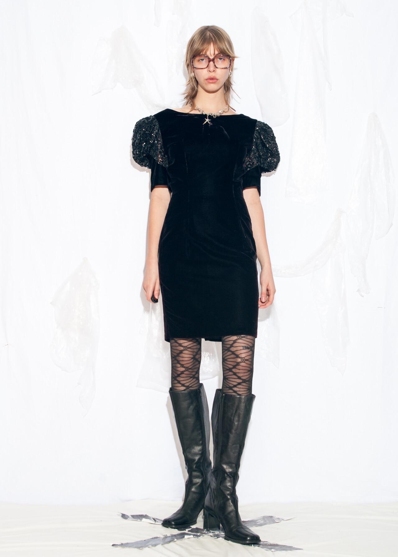 Black velvet bodycon dress