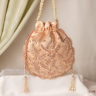 Blush Gold Floral Embroidered Potli Bag