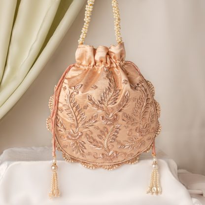 Blush Gold Floral Embroidered Potli Bag