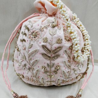 Blush Pink Floral Embroidered Potli Bag