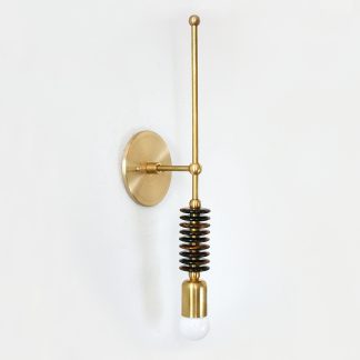 Brass Pillar Stacking Ring and Bulb Wall Sconce