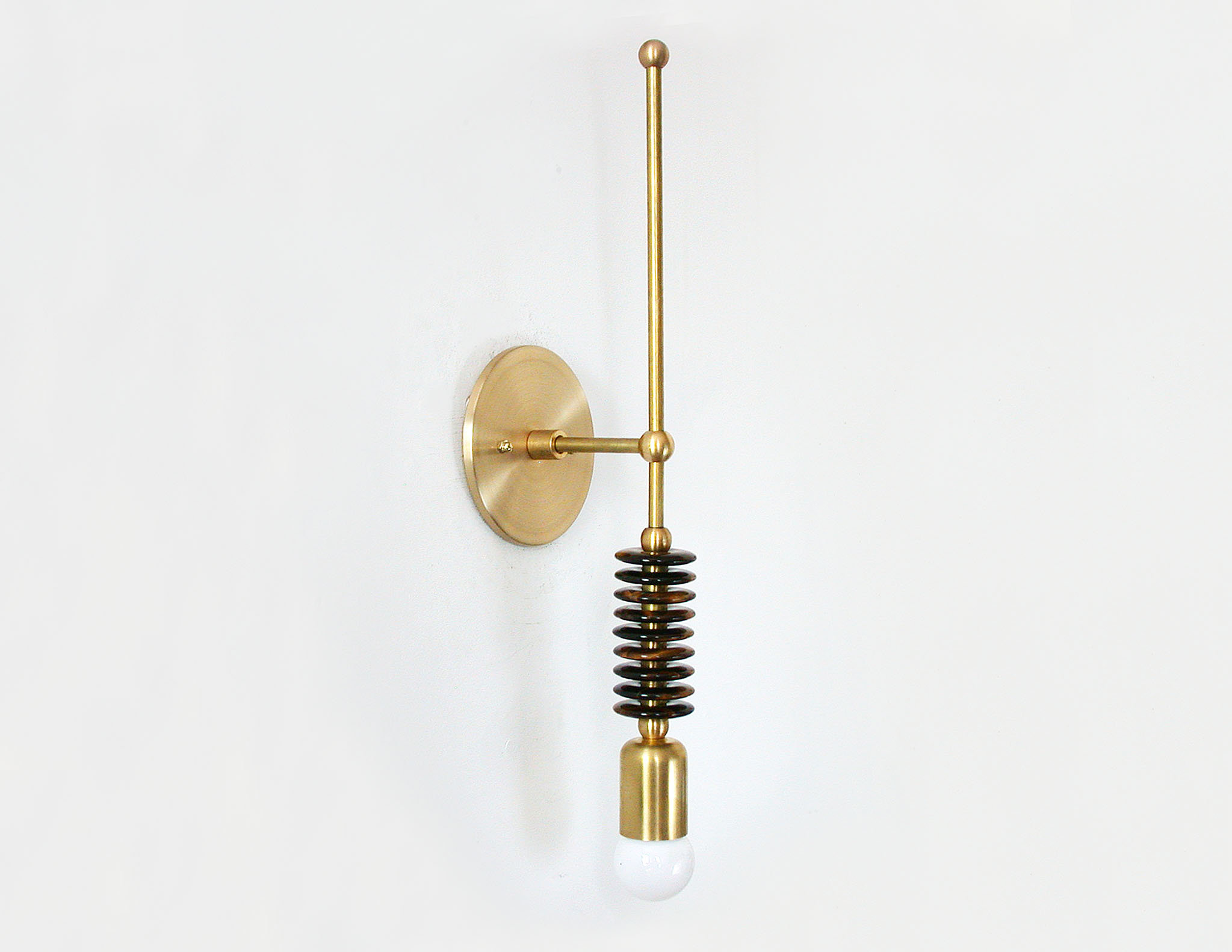 Brass Pillar Stacking Ring and Bulb Wall Sconce