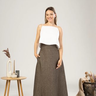 Brown linen maxi skirt
