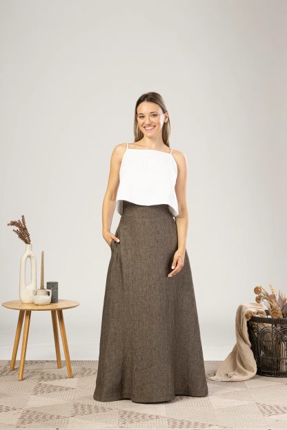 Brown linen maxi skirt