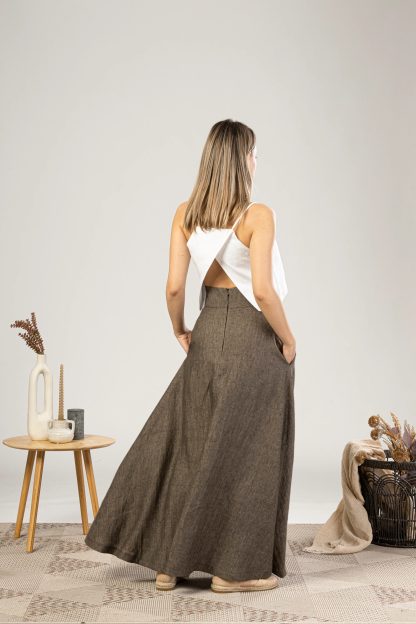 Brown linen maxi skirt - Image 4