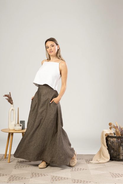 Brown linen maxi skirt - Image 3