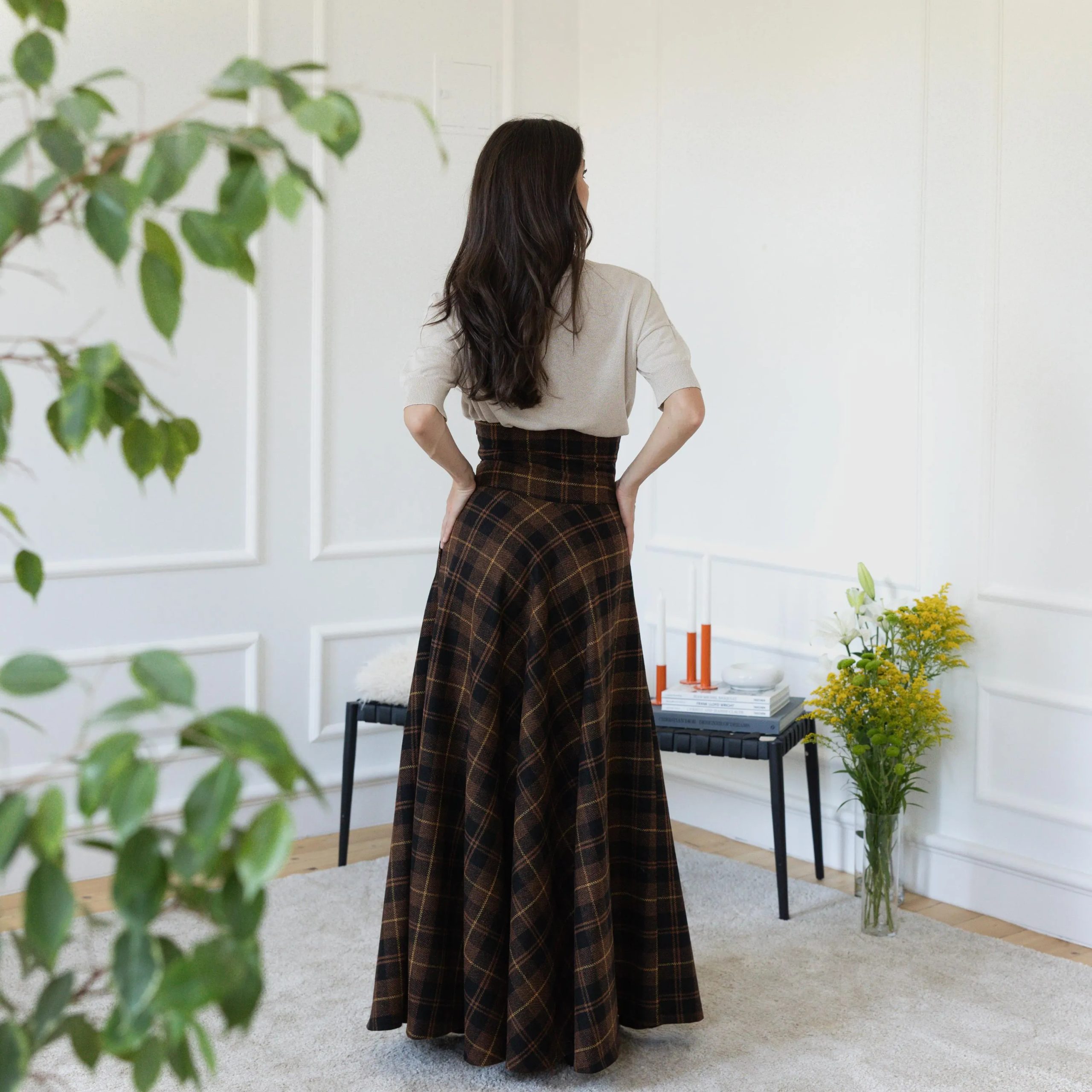 Brown plaid high waist maxi skirt - Image 6
