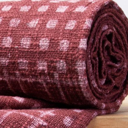 Burgundy Grid and Polka Dot Tassel Woven Blanket - Image 4
