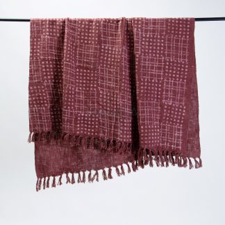 Burgundy Grid and Polka Dot Tassel Woven Blanket