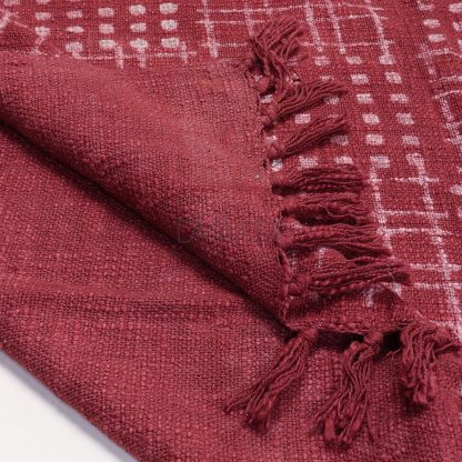 Burgundy Grid and Polka Dot Tassel Woven Blanket - Image 2