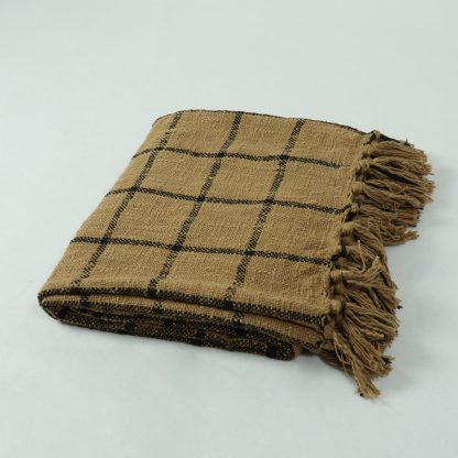 Camel Windowpane Tassel Woven Throw Blanket - Image 8