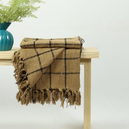 Camel Windowpane Tassel Woven Throw Blanket - Image 7