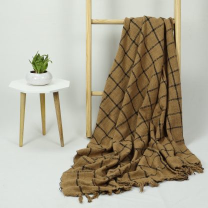 Camel Windowpane Tassel Woven Throw Blanket - Image 6