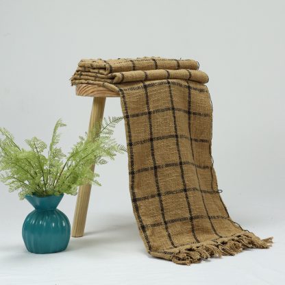 Camel Windowpane Tassel Woven Throw Blanket - Image 5