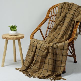 Camel Windowpane Tassel Woven Throw Blanket